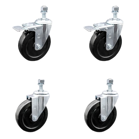 Service Caster 5 Inch SS Hard Rubber Swivel 1/2 Inch Threaded Stem Caster Total Lock Brake, 2PK SCC-SSTSTTL20S514-HRS-121315-2-S2
